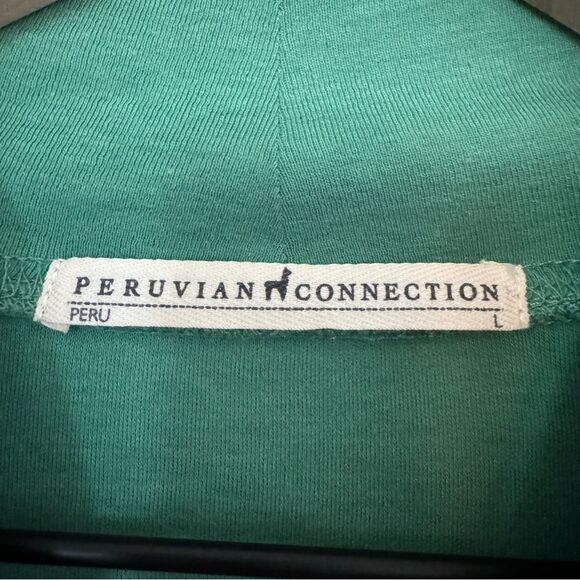 Peruvian Connection Green Pima Cotton Mock Neck Top sz L - Picture 2 of 4